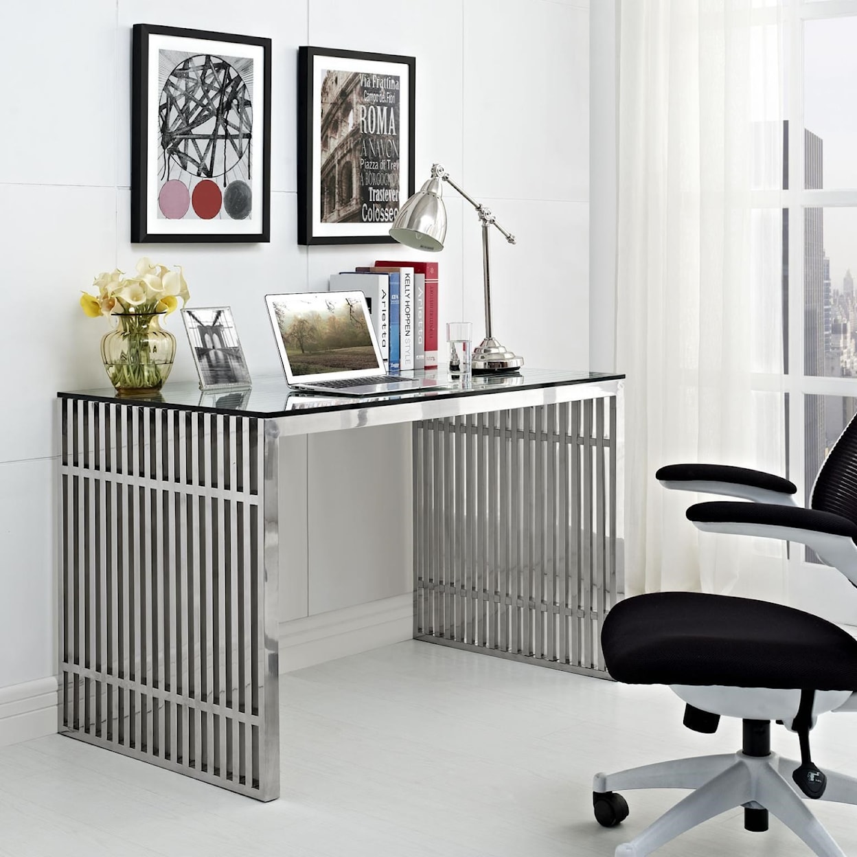 Modway Home Office Gridiron Stainless Steel Office Desk