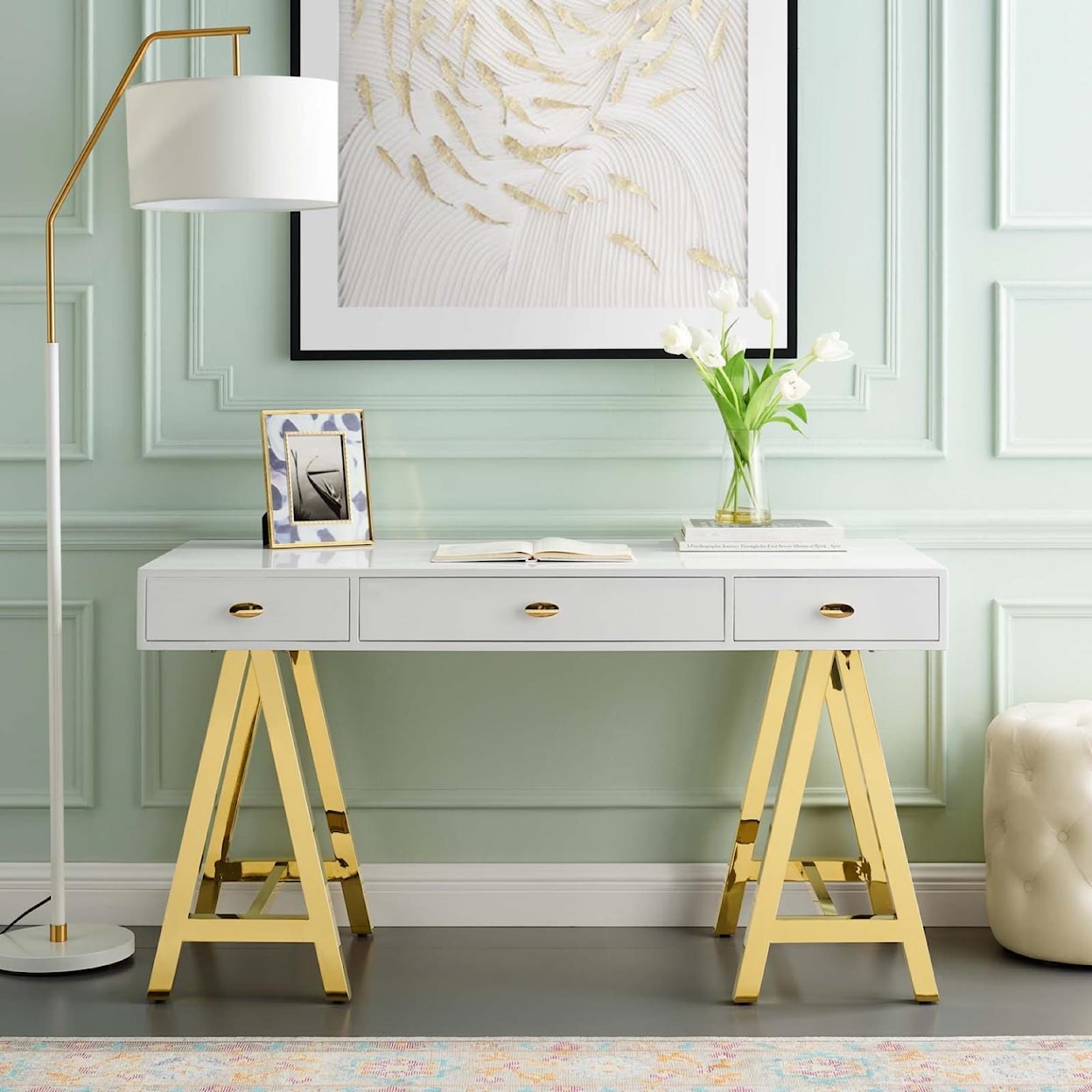 Modway Home Office Jettison Office Desk In Gold White