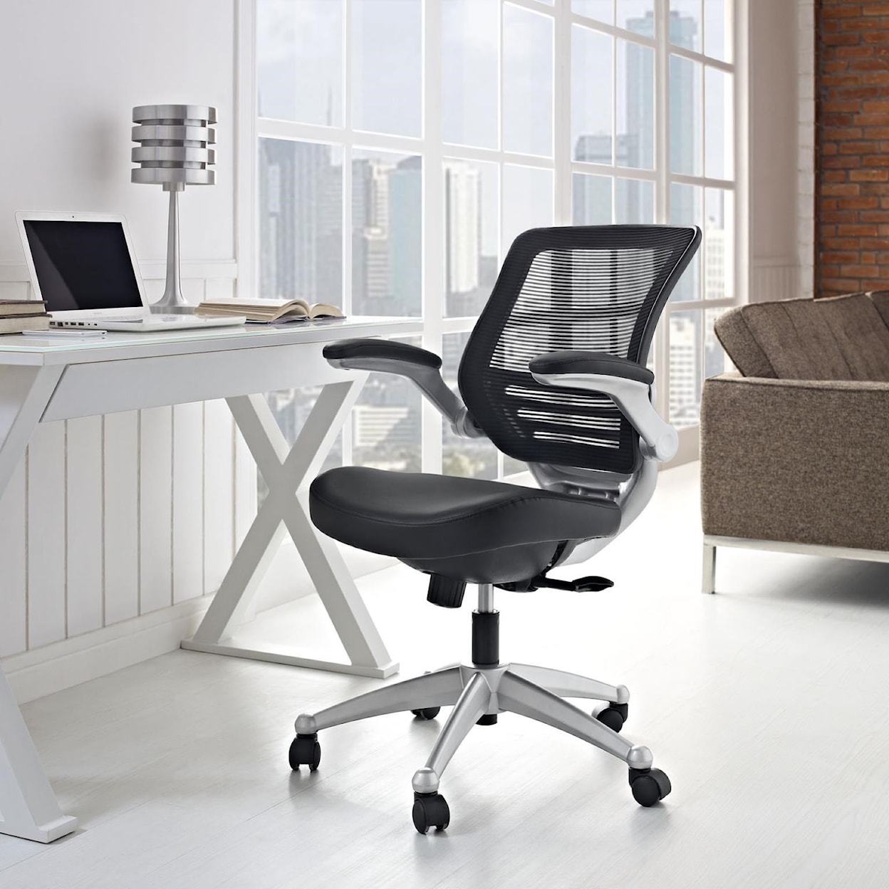 Modway Home Office Edge Leather Office Chair In Black