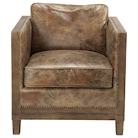Leather Club Chair with Exposed Wood Frame