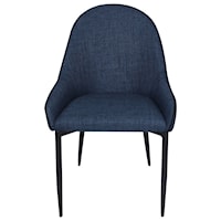Contemporary Blue Fabric Dining Chair with Contrast Welt Trim