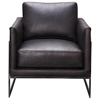 Contemporary Top Grain Leather Club Chair with Metal Legs
