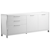 Contemporary White Sideboard with Stainless Steel Trim
