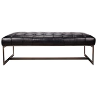 Contemporary Leather Bench with Metal Base
