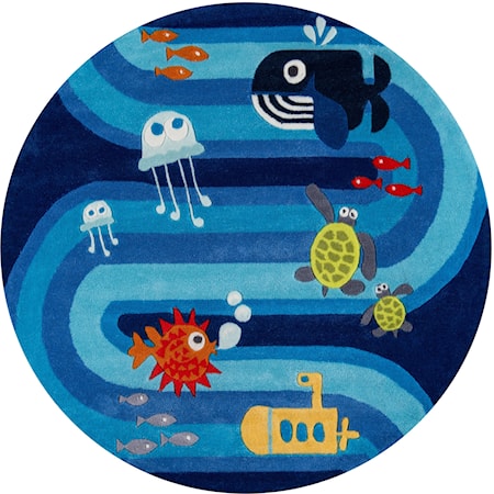 Ocean Life 5' X 5' Round Rug - Blue