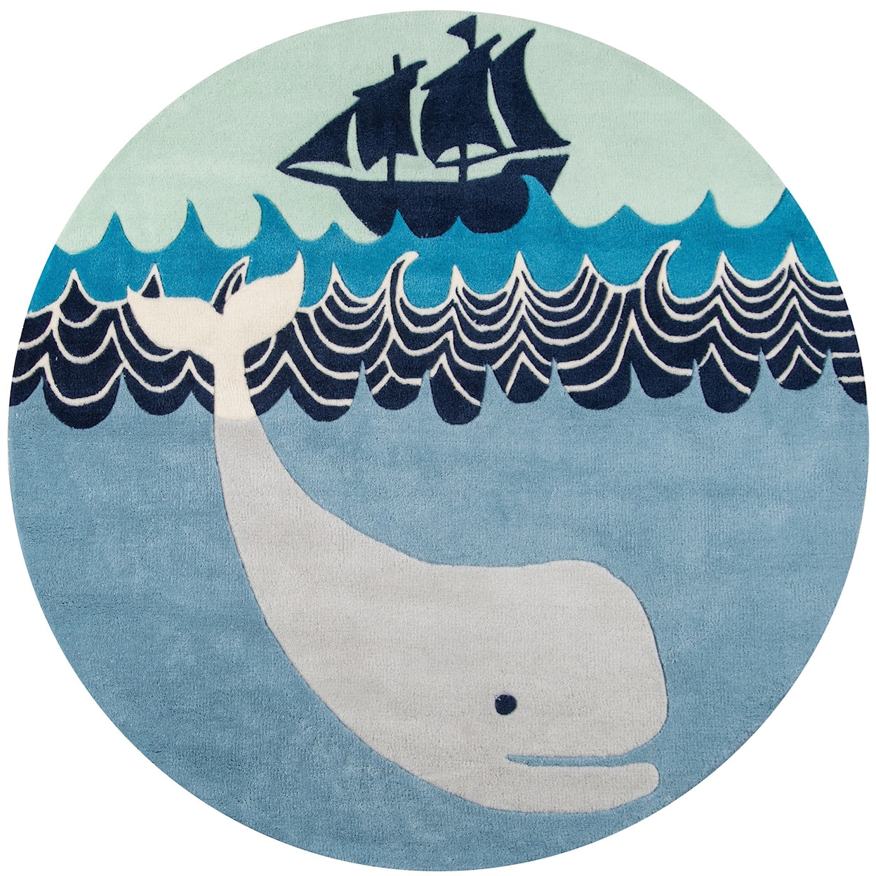 Momeni Lil Mo Whimsey Whale's Tail 5' X 5' Round Rug - Multi Blue