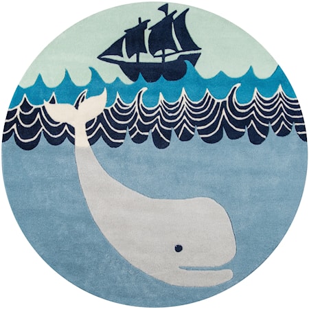 Whale's Tail 5' X 5' Round Rug - Multi Blue
