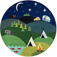 Camping 5' X 5' Round Rug - Blue
