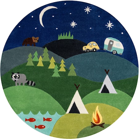 Camping 5' X 5' Round Rug - Blue