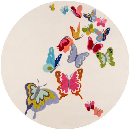 Butterfly Flutter 5' X 5' Round Rug - Ivory
