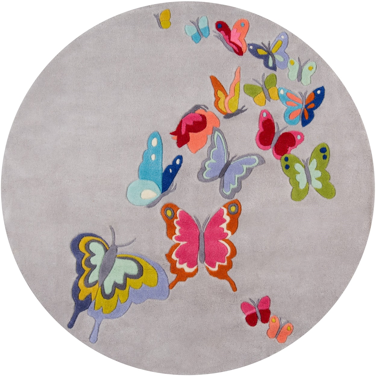 Momeni Lil Mo Whimsey Butterfly Flutter 5' X 5' Round Rug - Grey