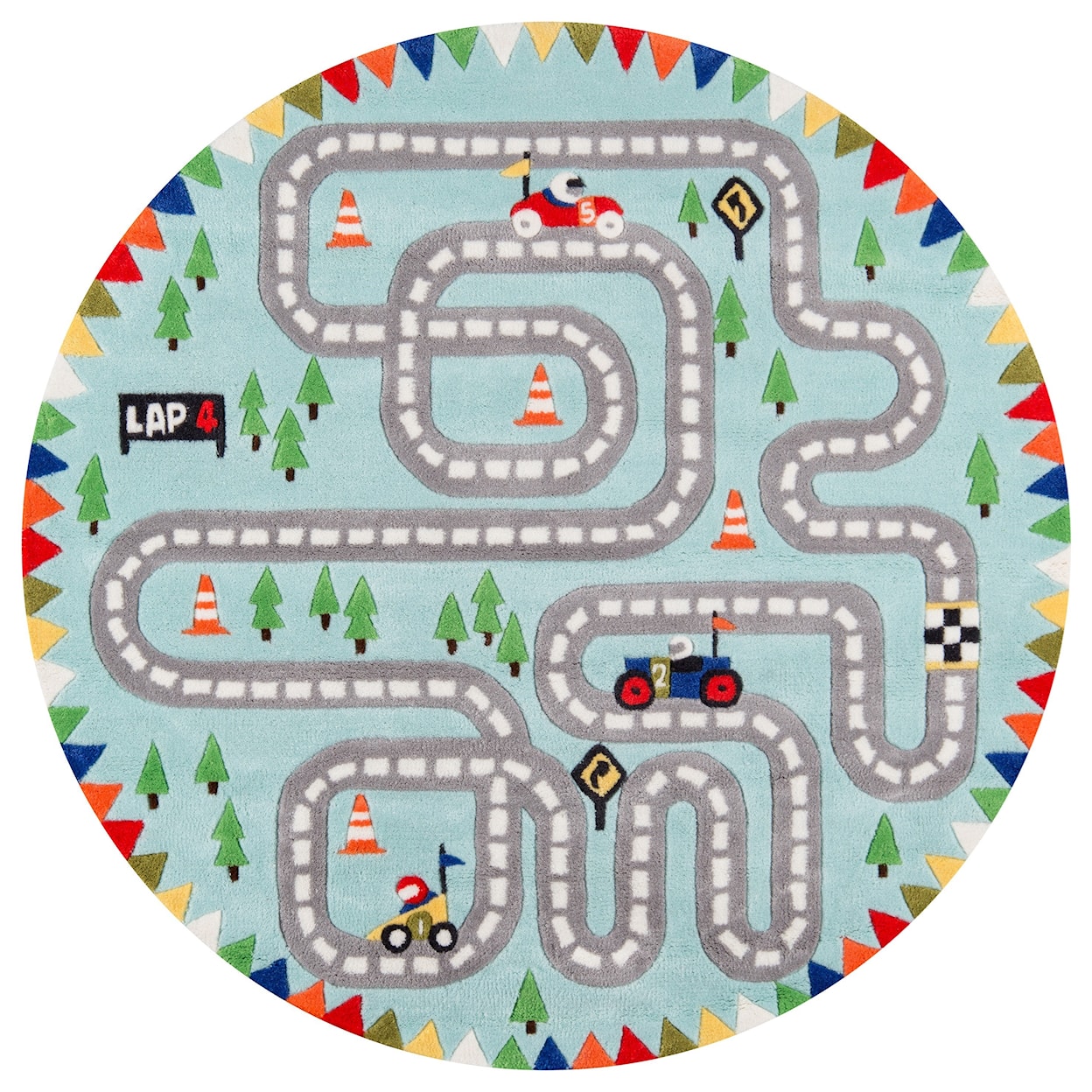 Momeni Lil Mo Whimsey Racetrack 5' X 5' Round Rug - Light Blue