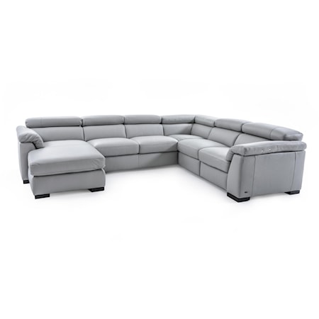 Contemporary Leather Sectional Sofa with LAF Chaise and RAF Power Recliner