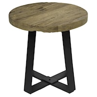 Trunk Round End Table Natural Heavily Distressed