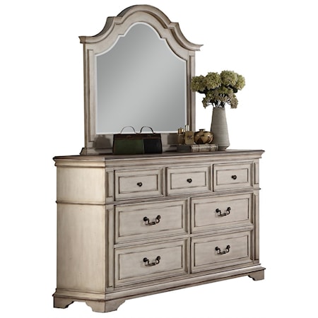 Relaxed Vintage 7-Drawer Dresser and Mirror Set