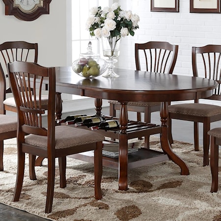 Rounded Dining Table with Wine Bottle Storage