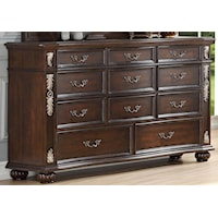 Traditional Triple Dresser with Felt-Lined Top Drawers