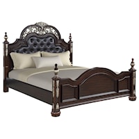 Queen Poster Bed with Upholstered Headboard