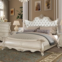 Traditional King Upholstered Bed with Button-Tufted Headboard