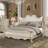 Traditional Queen Upholstered Bed with Button-Tufted Headboard