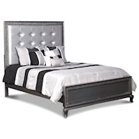 Glam California King Panel Bed with Button Tufting
