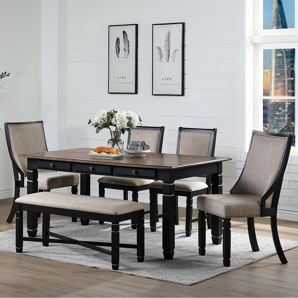 New Classic Furniture Prairie Point Table & Chair Set with Bench