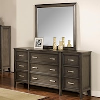 9 Drawer Dresser with Velvet Lined Top Drawers and Mirror