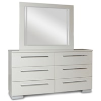 Contemporary 6-Drawer Dresser and Mirror with Metal Hardware