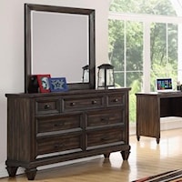 Traditional Seven Drawer Youth Dresser and Mirror Set  with Velvet-Lined Top Drawers