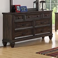 Traditional Youth Bedroom Seven Drawer Dresser with Velvet-Lined Top Drawers