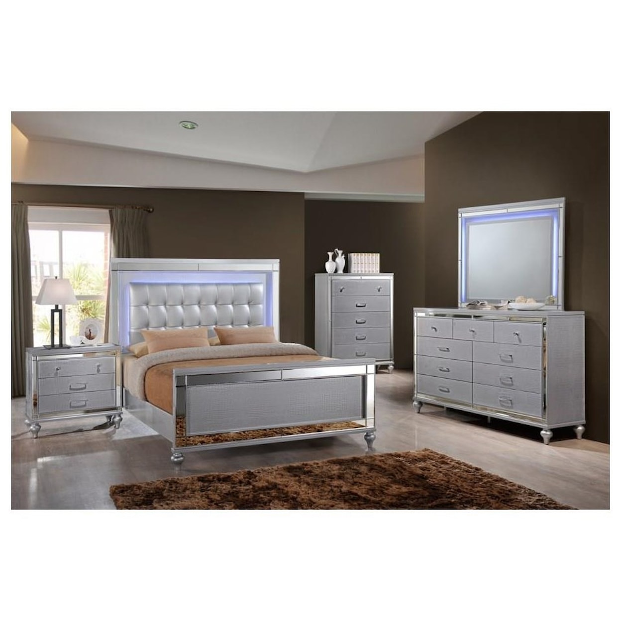 New Classic Valentino King UPH Panel Bed Package