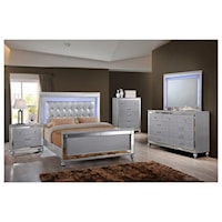 Queen Upholstered Panel Bed, Dresser, Mirror and Nightstand Package