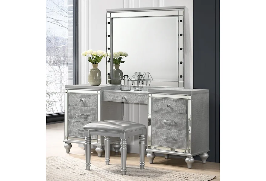 Valentino Vanity, Mirror, and Stool Set by New Classic at Beck's Furniture