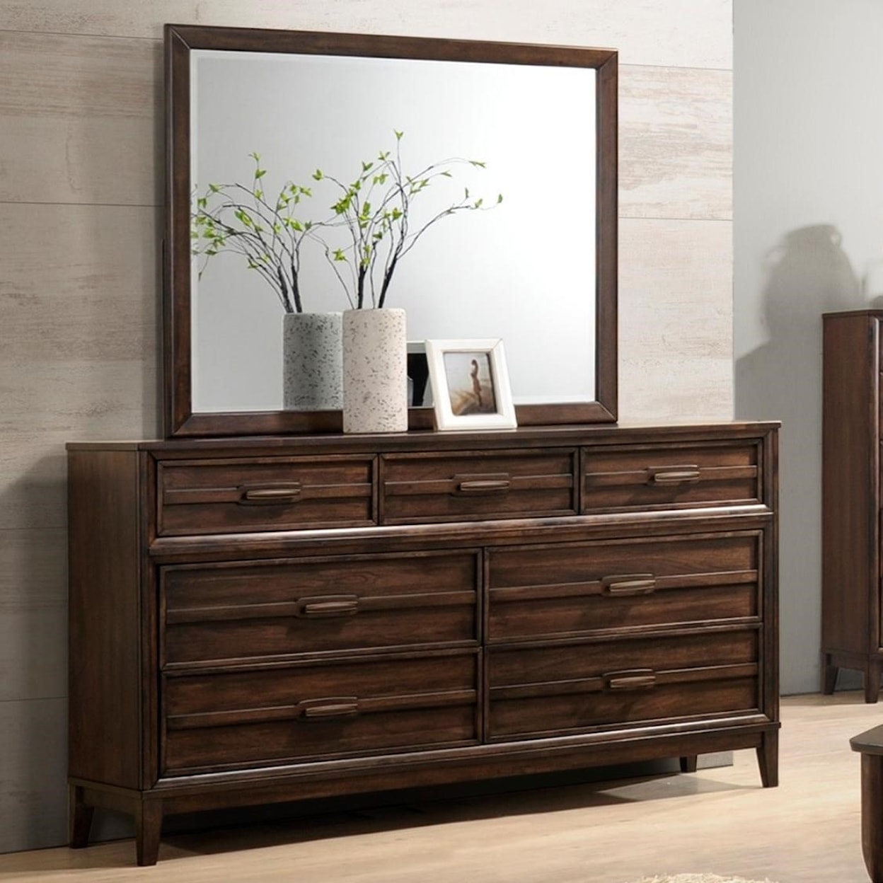 New Classic Furniture Windsong 7 Drawer Dresser and Mirror