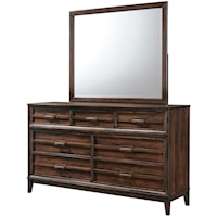 Transitional 7 Drawer Dresser with Felt Lined Top Drawers and Mirror