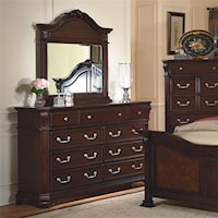 Drawer Dresser & Mirror w/ Decorative Pediment Set