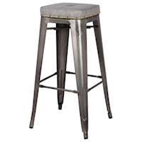 Metropolis KD PU Metal Backless Bar Stool, Vintage Mist Gray