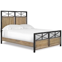 Full Size Metal & Wood Bed with Geometric Accents