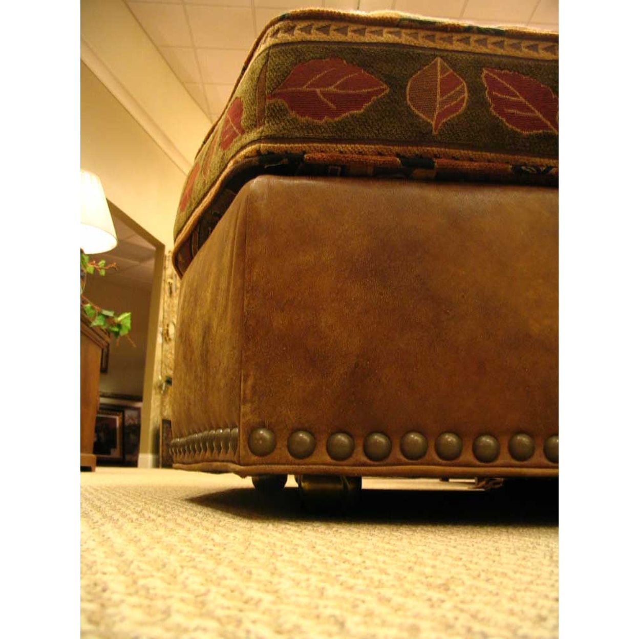 Norwalk Stowe Leather Ottoman w/ nailheads