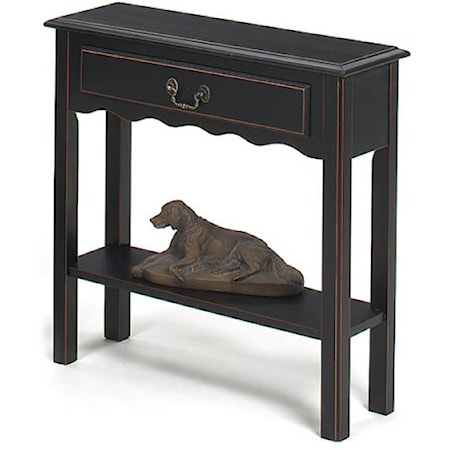 Rectangular Petite Console Table with Single Drawer, and Bottom Shelf