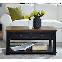 Two-Tone Cocktail Table with 2 Push-Through Drawers and One Shelf