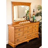 8-Drawer Dresser with 3 Hidden Drawers and Wood-Framed Mirror