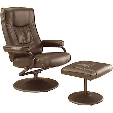 Brown Swivel Recliner and Ottoman