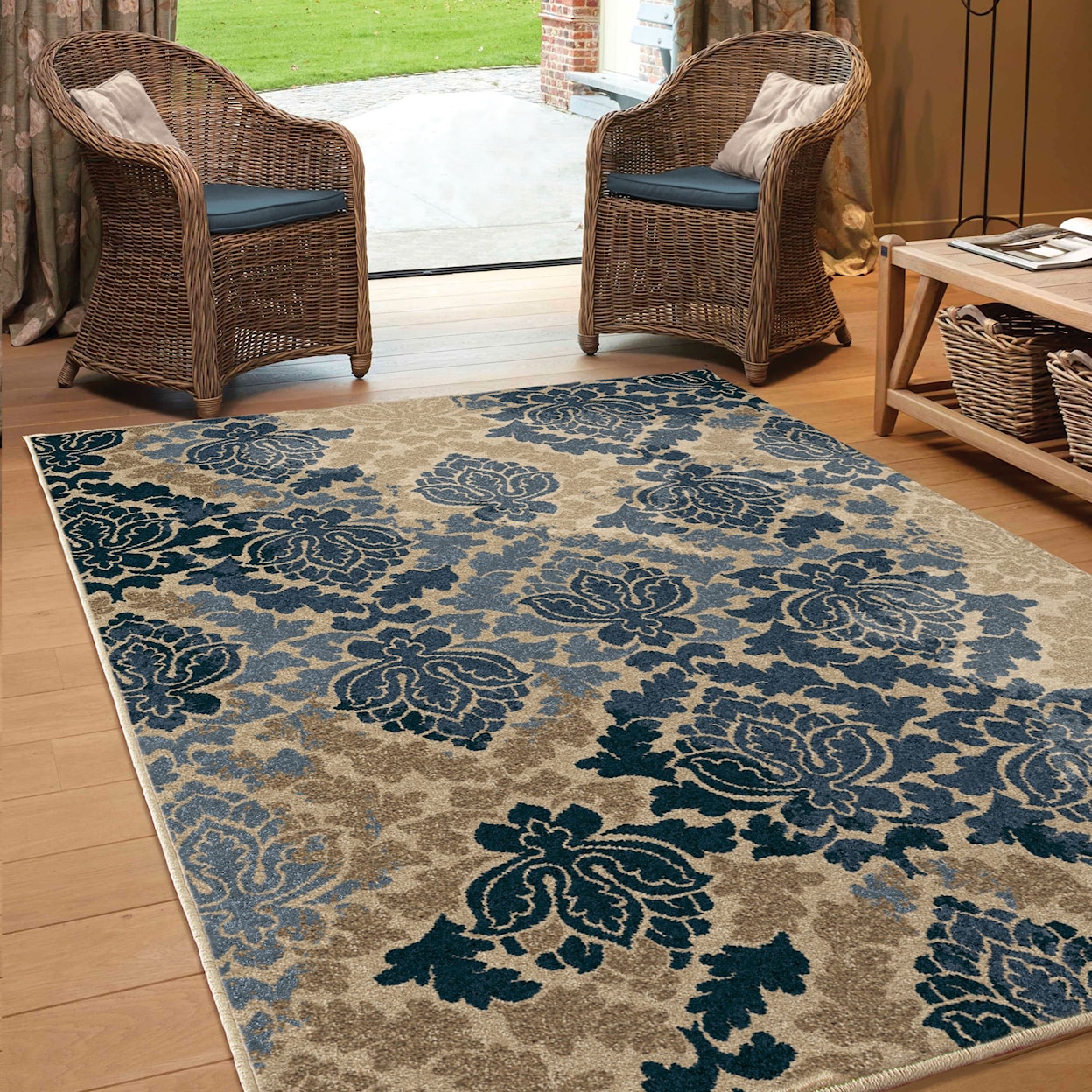 Orian Rugs Four Seasons Allover Damask Liberty Blue 7'8" x 10'10" Ru