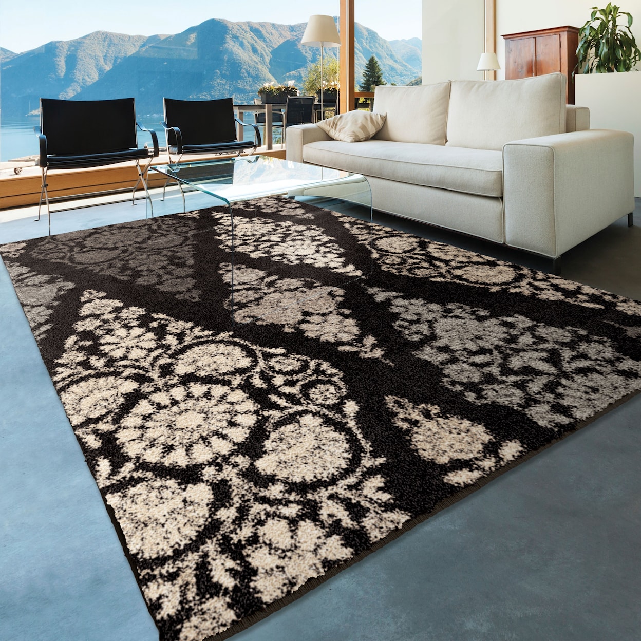 Orian Rugs Wild Weave Trellis Patch Black 5'3" x 7'6" Rug