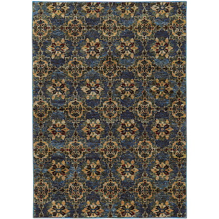 3' 3" X  5' 2" Casual Blue/ Gold Rectangle R