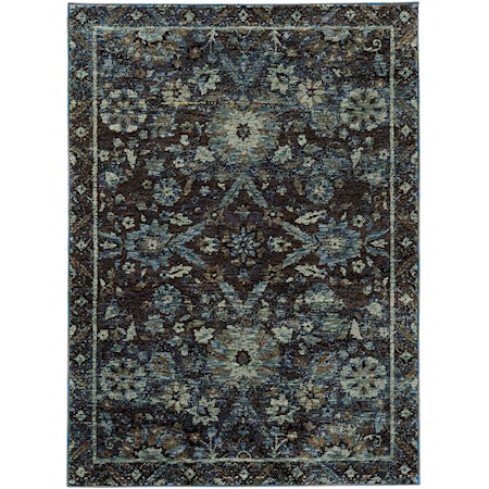6' 7" X  9' 6" Casual Navy/ Blue Rectangle Rug