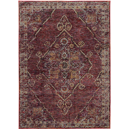 6' 7" X  9' 6" Casual Red/ Gold Rectangle Rug