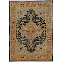 5' 3" X  7' 3" Traditional Gold/ Grey Rectangle Rug