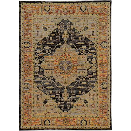 6' 7" X  9' 6" Traditional Gold/ Grey Rectangle Rug
